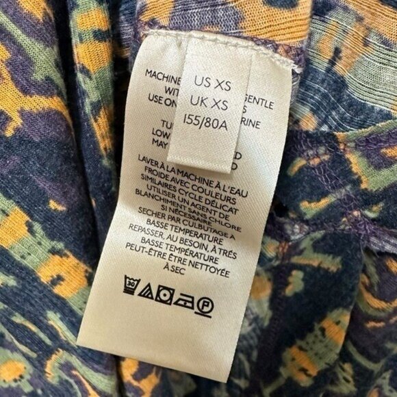 Free People XS This Is It Tunic Top Oversized Long Sleeve Billowy Blue Orange - Picture 8 of 10